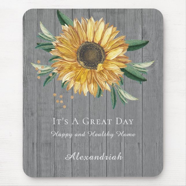 Rustic Golden Solros Grått Barn Wood Mouse Pad Musmatta (Framsidan)
