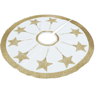 Rustic Golden Stars Mönster On White Julgransmatta Borstad Polyester