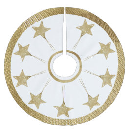 Rustic Golden Stars Mönster On White Julgransmatta Borstad Polyester