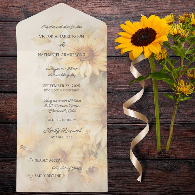 Rustic Golden Sunblommor (Also available with QR code or dinner options. )