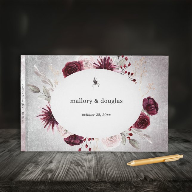 Rustic Gothic Black & Burgundy Halloween Bröllop Gästböcker (Rustic Gothic Black & Burgundy Halloween Wedding Guest Book)