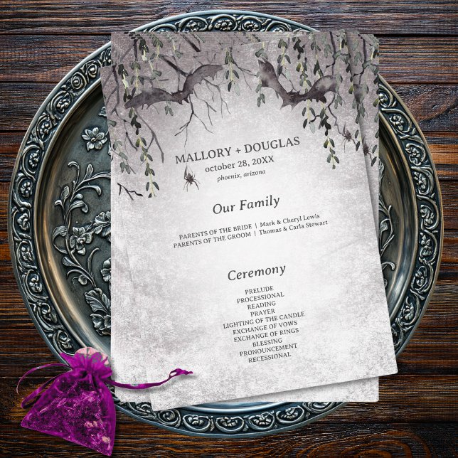 Rustic Gothic Black & Burgundy Halloween Bröllop Program (Skapare uppladdad)