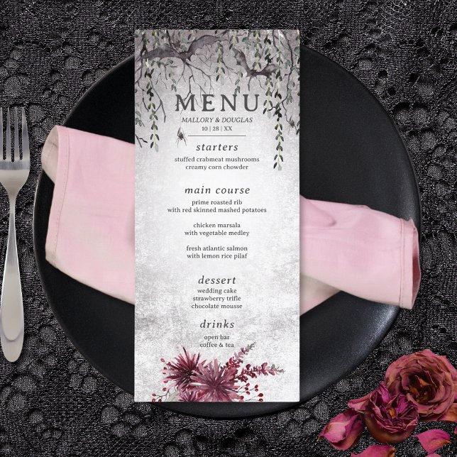 Rustic Gothic Black & Burgundy Halloween Long Meny (Rustic Gothic Black & Burgundy Halloween Wedding Long Menu)