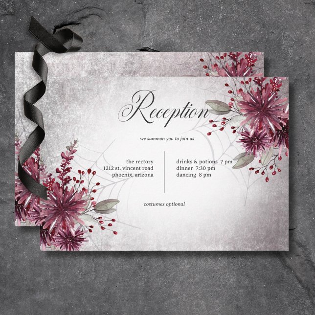 Rustic Gothic Black & Burgundy Halloween-mottagnin Tilläggskort (Rustic Gothic Black & Burgundy Halloween Wedding Reception Card)