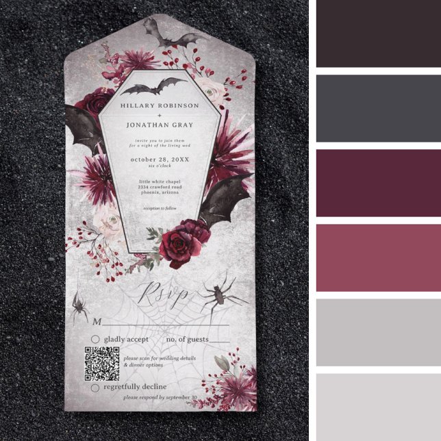 Rustic Gothic Black Burgundy Halloween QR-kod (Rustic Gothic Black Burgundy Halloween Matching Colors Palette)