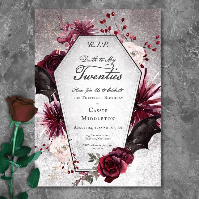 Rustic Gothic Död till mina tjugoåringar 30års föd Inbjudningar (Rustic Gothic Death to My Twenties 30th Birthday Invitation)