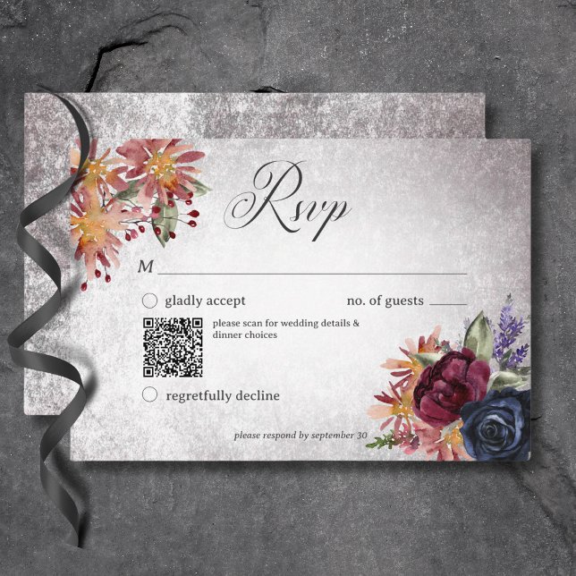 Rustic Gothic Färg Halloween Bröllop QR-kod OSA Kort (Rustic Gothic Colors Halloween Wedding QR Code RSVP Card)