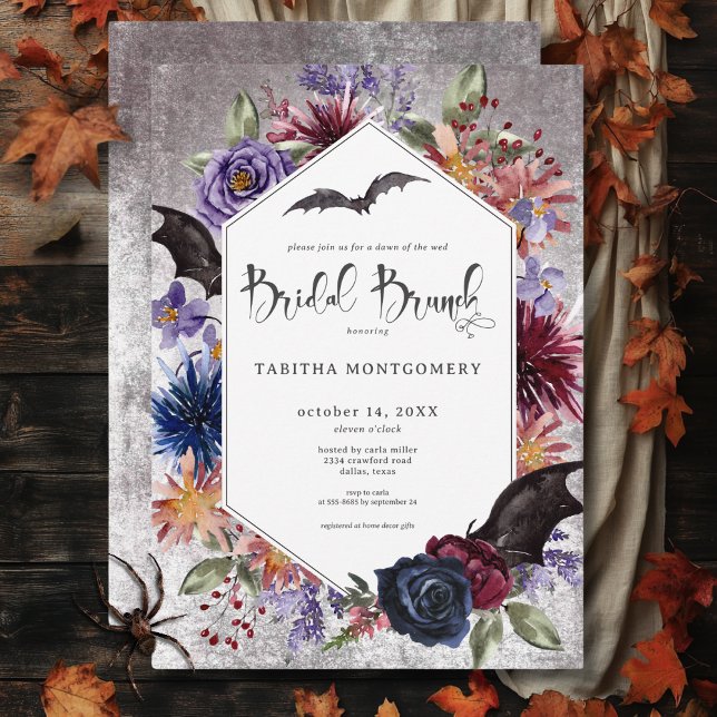 Rustic Gothic Färg Halloween Möhippa Brunch Inbjudningar (Rustic Gothic Colors Halloween Bridal Brunch Invitation)