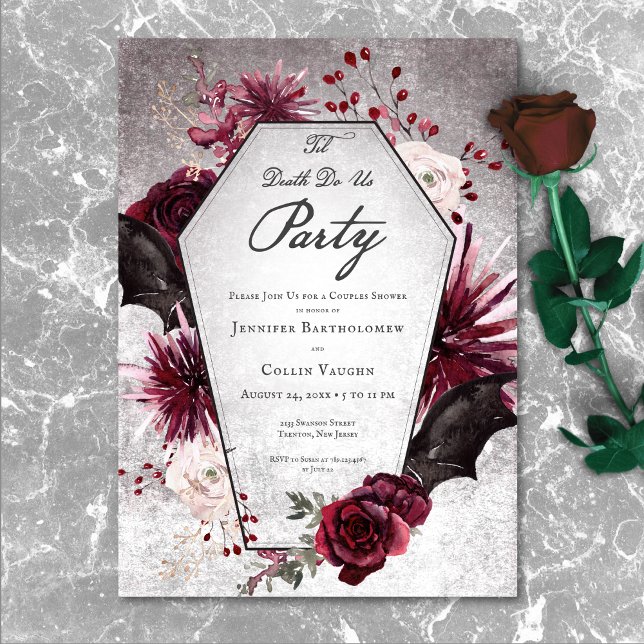 Rustic Gothic Til Death Do US Party Par Shower Inbjudningar (Rustic Gothic Til Death Do Us Party Couples Shower Invitation)