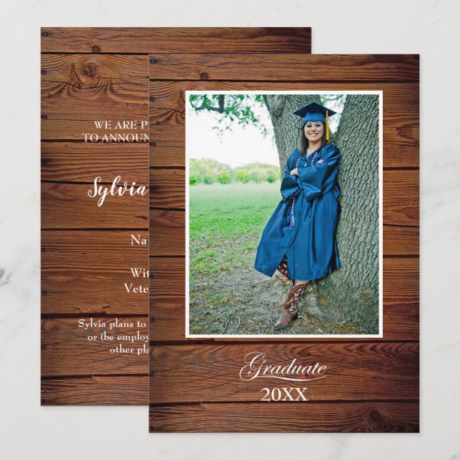 Rustic Graduation Announcement with photo Kort (Fram/baksida)