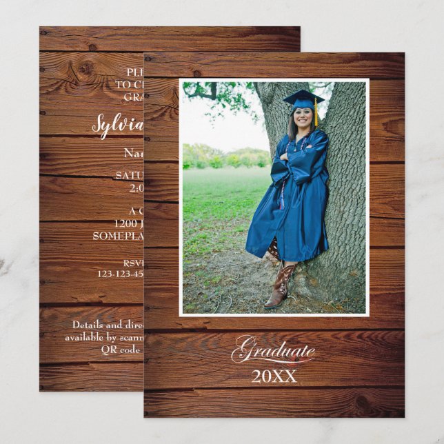 Rustic Graduation Party Invitation with photo Inbjudningar (Fram/baksida)