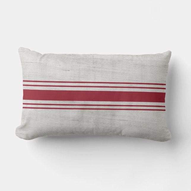 Rustic Grain Sack Mörk Red Vågrät Rand Lumbarkudde (Framsida)