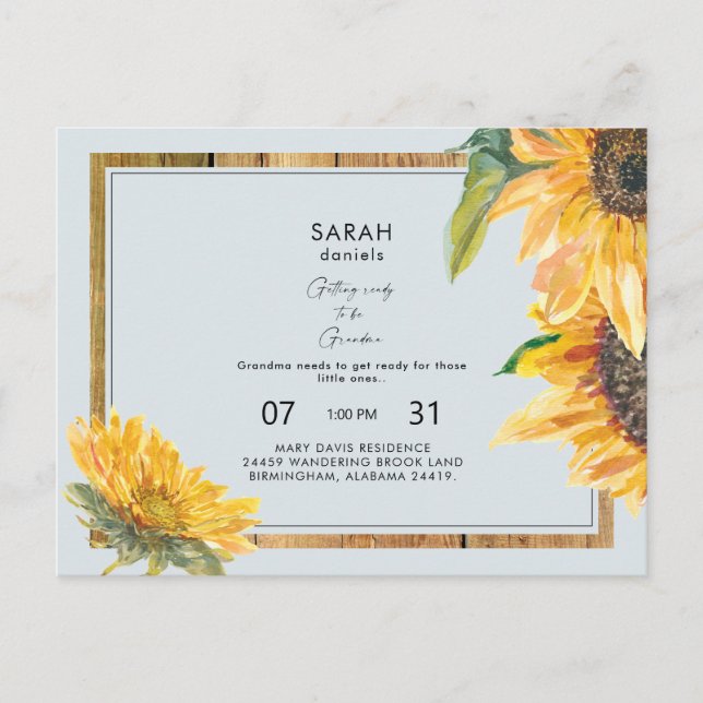 Rustic Grandmas Nursery Baby Shower Blue Inbjudan Vykort (Framsida)