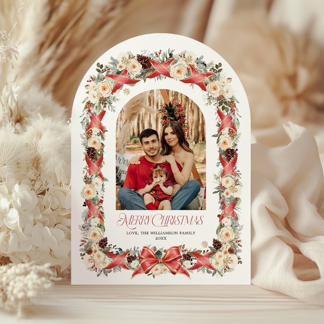 Rustic Grandmillennial Arch Christmas Photo Card Inbjudningar (Rustic Grandmillennial Arch Christmas Photo Card)