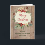 Rustic Grandson och hans fru God jul Kort<br><div class="desc">God jul för barnson och hans hustrutekort med vattenfärgad blommigt arrangemang och rustiskt trä mönster och tankfull vers.</div>
