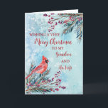 Rustic Grandson och hans fru God jul Kort<br><div class="desc">God jul för barnson och hans hustrur med vattenfärgat blad,  en kardinal och vattenfärgad snö mönster och tankfull vers.</div>