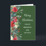 Rustic Grandson och hans fru jul Kort<br><div class="desc">God jul för barnson och hans hustrur med grönt vattenfärgsblad och pinekoner och tankfull vers.</div>