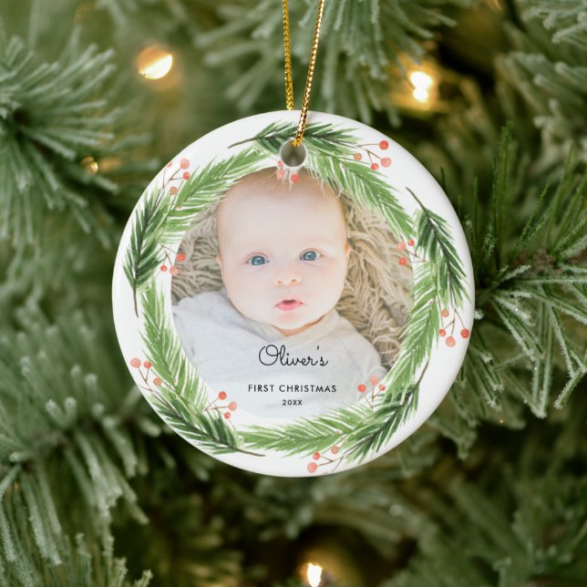 Rustic Gräs Baby 1:a julfransen Foto Julgransprydnad Keramik (Träd)