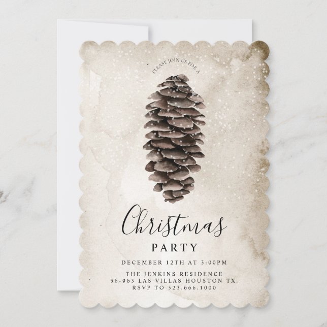 Rustic Gräs Cone-inbjudan till julfest Inbjudningar (Framsida)