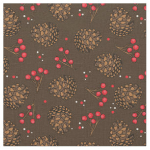 Rustic Gräs Cone och Berries Woodland Forest Brown Tyg