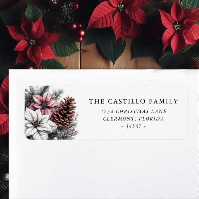 Rustic Gräs Cone och Poinsettia Returadress Etikett (Skapare uppladdad)