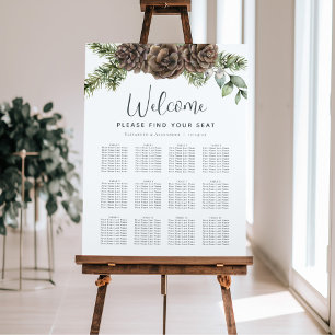 Rustic Gräs Cone Winter Wedding Sittschema för vin Poster