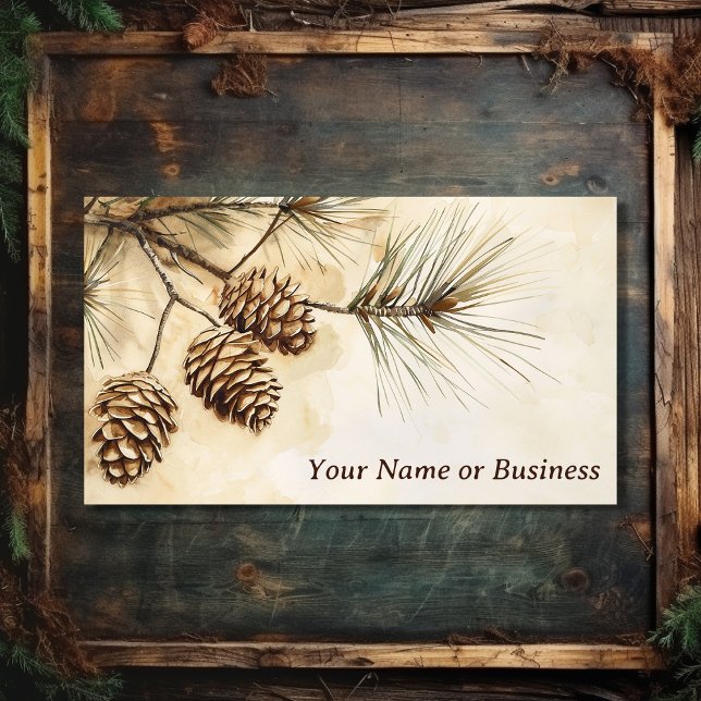 Rustic Gräs Cone | Woodland Gräs Träd Gren Visitkort (Front - Rustic Pinecones  Woodland Pine Tree Branch Business Card)