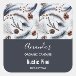 Rustic Gräs Cones Watercolor Mönster Candle Fyrkantigt Klistermärke