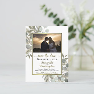 Rustic Gräs & Eucalyptus White Save Date Photo Meddelande Vykort
