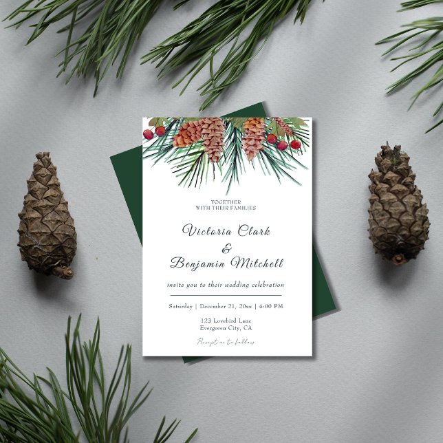 Rustic Gräs Greenery jul Winter Wedding Inbjudningar (Rustic Pine Greenery Christmas Winter Wedding Invitation )