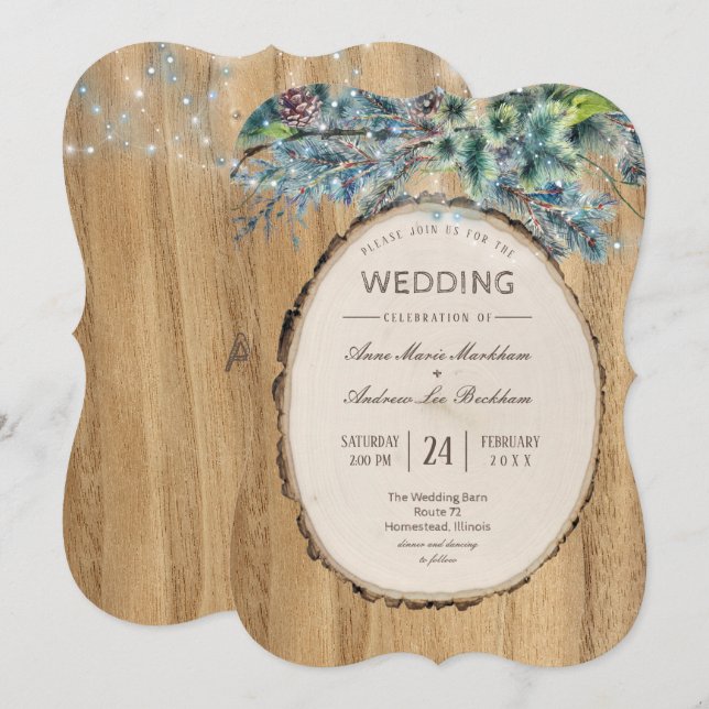 Rustic Gräs Lodge Winter Wedding Inbjudningar (Fram/baksida)