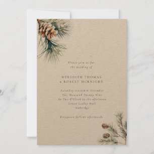 Rustic Gräs Lövs & Gräs Cones Winter Wedding Inbjudningar