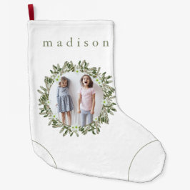 Rustic Gräs och Blommigt Fotokrans med Namn Stor Julstrumpa