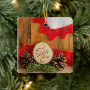 Rustic Gräs och Red Snöre Winter Woodland Bröllop Julgransprydnad Keramik