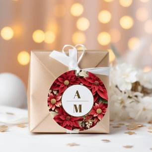 Rustic Gräs Poinsettia Blommigt jul Bröllop Runt Klistermärke