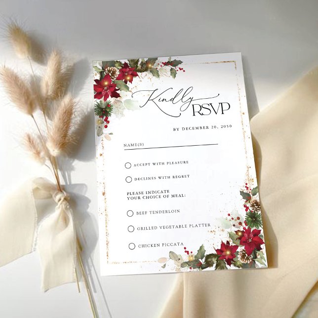 Rustic Gräs Poinsettia Blommigt jul OSA Kort (Skapare uppladdad)