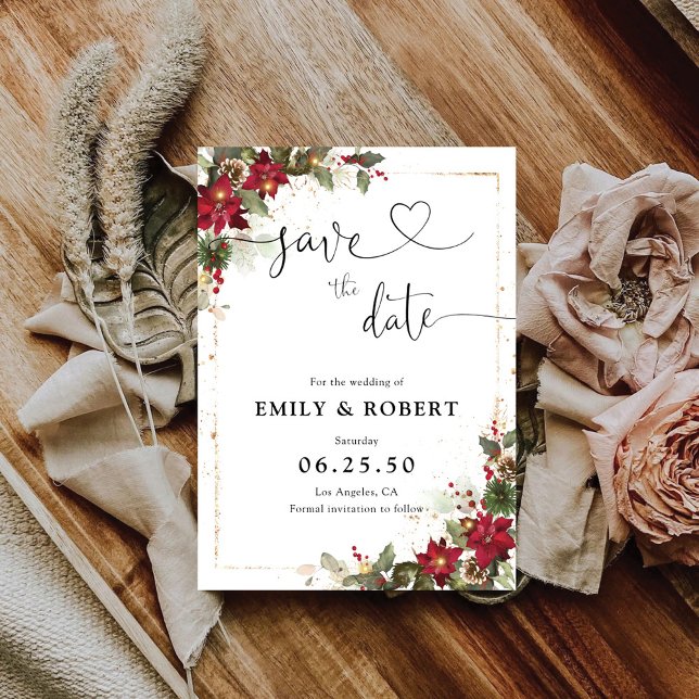 Rustic Gräs Poinsettia Blommigt jul Spara Datumet (Skapare uppladdad)