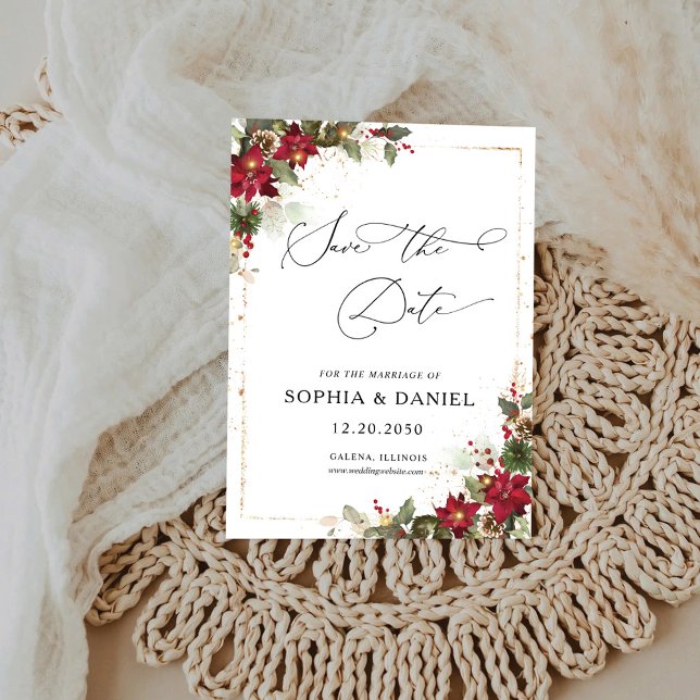 Rustic Gräs Poinsettia Blommigt jul Spara Datumet (Skapare uppladdad)