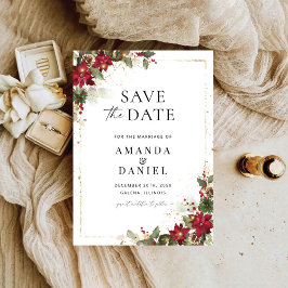 Rustic Gräs Poinsettia Blommigt jul Spara Datumet