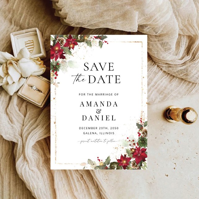 Rustic Gräs Poinsettia Blommigt jul Spara Datumet (Skapare uppladdad)