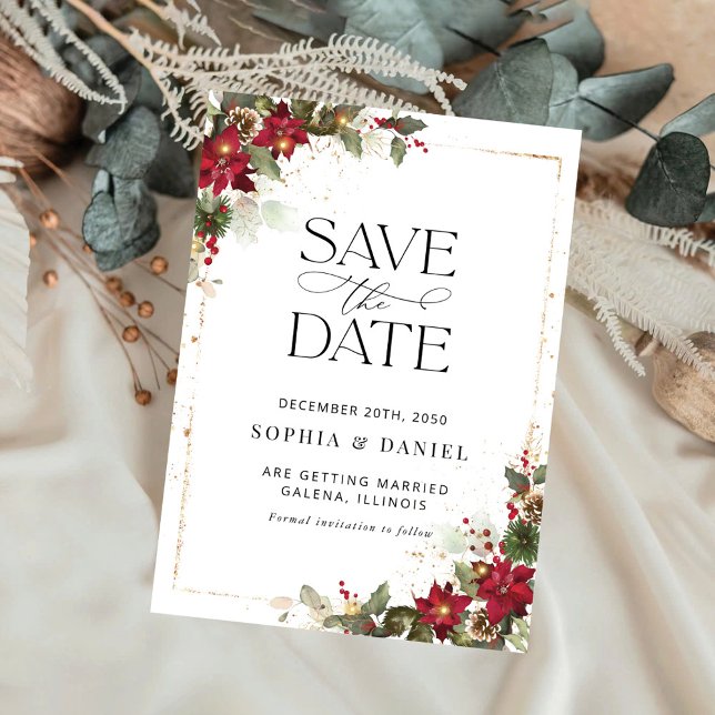 Rustic Gräs Poinsettia Blommigt jul Spara Datumet (Skapare uppladdad)