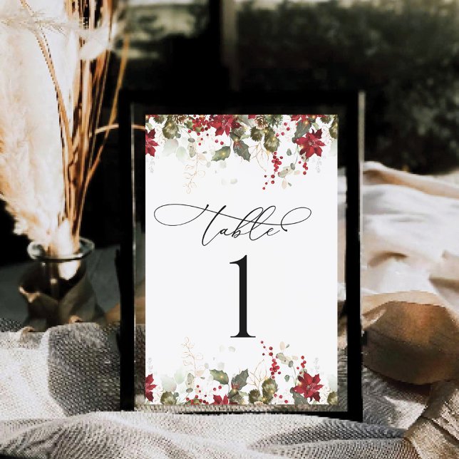 Rustic Gräs Poinsettia Bröllop Bordsnummer Card (Skapare uppladdad)