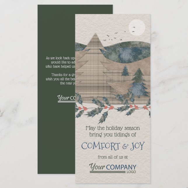 Rustic Gräs Träd, Grönt, Beige Company Helgdag Kort (Fram/baksida)