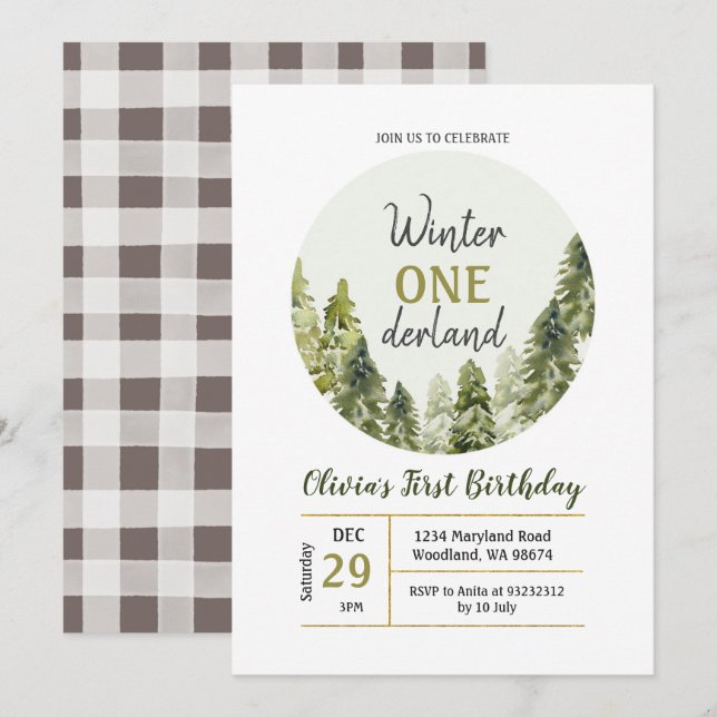 Rustic Gräs Träd ONEderland Birthday-inbjudan Inbjudningar (Fram/baksida)