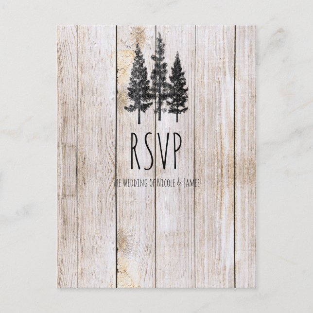 Rustic Gräs Träd Wooden Simple Bröllop OSA Inbjudan Vykort (Framsida)