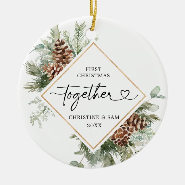 Rustic Gräs vår första jul tillsammans Ornament (Framsidan)