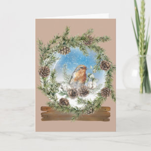 Rustic Gräs Wandeand och Bird Snö Globe God jul Kort