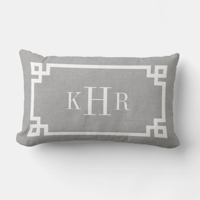 Rustic Grått Anpassningsbar Monogram för Greklands Utomhuskudde (Framsida)