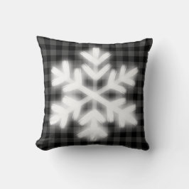 Rustic grått black buffalo plaid-snö flake kudde