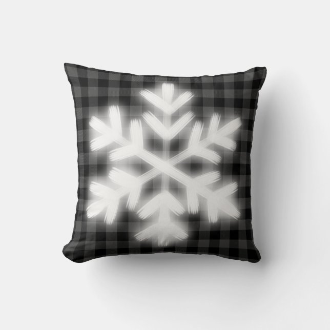 Rustic grått black buffalo plaid-snö flake kudde (Framsida)